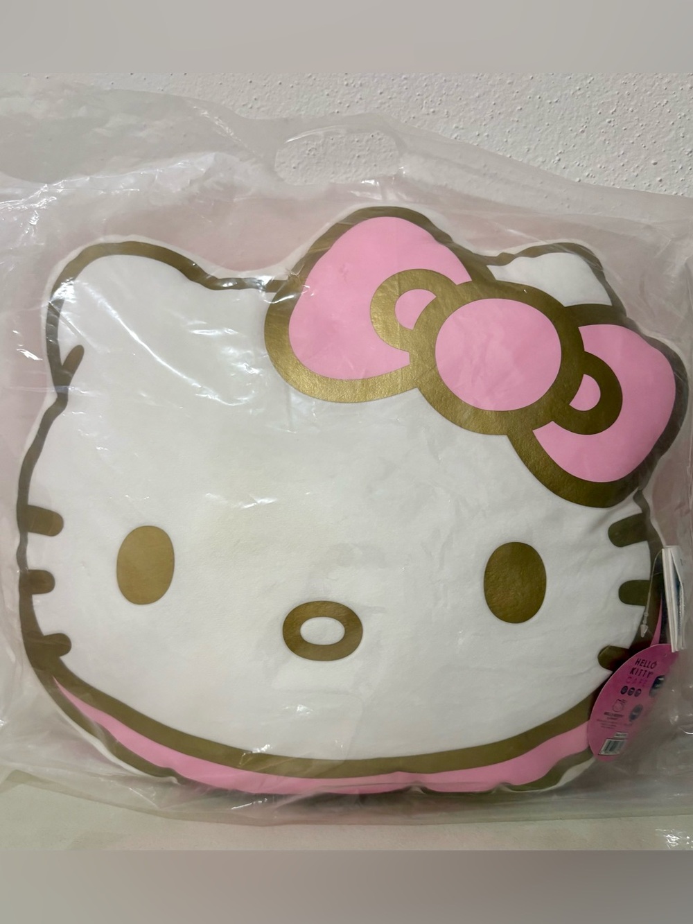 Hello Kitty Café Plush Face Cushion in Light Pink with Gold Logo